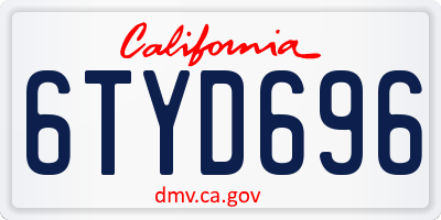 CA license plate 6TYD696