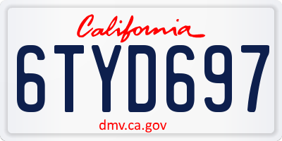 CA license plate 6TYD697