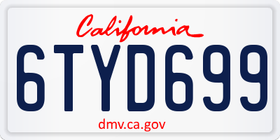 CA license plate 6TYD699