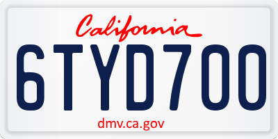 CA license plate 6TYD700