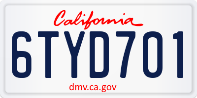 CA license plate 6TYD701