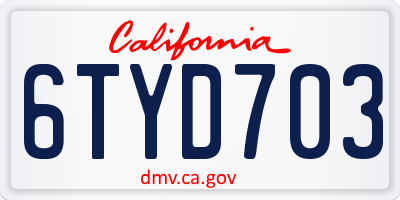 CA license plate 6TYD703