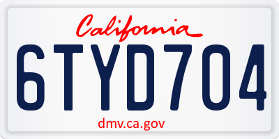 CA license plate 6TYD704
