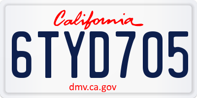 CA license plate 6TYD705