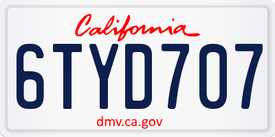 CA license plate 6TYD707