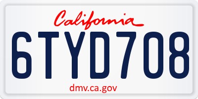 CA license plate 6TYD708