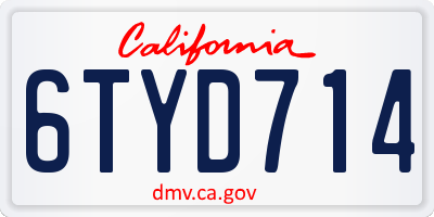 CA license plate 6TYD714