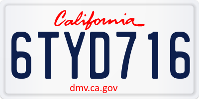 CA license plate 6TYD716