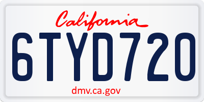 CA license plate 6TYD720