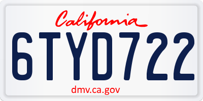 CA license plate 6TYD722