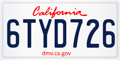 CA license plate 6TYD726