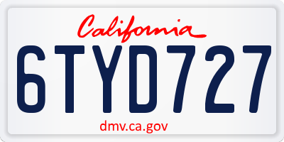CA license plate 6TYD727
