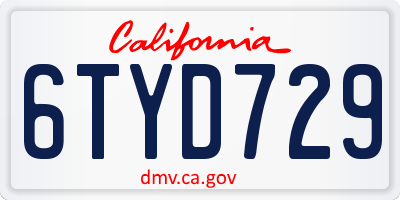 CA license plate 6TYD729