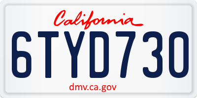 CA license plate 6TYD730