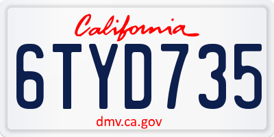 CA license plate 6TYD735