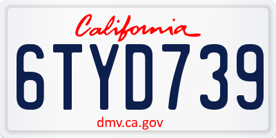 CA license plate 6TYD739
