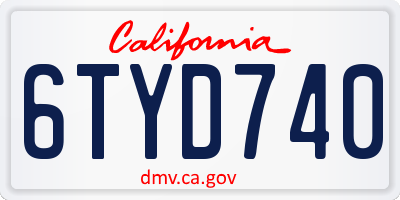 CA license plate 6TYD740