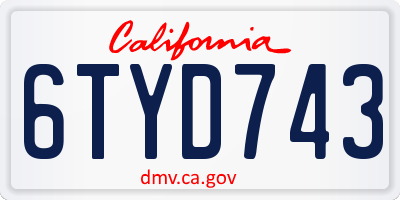 CA license plate 6TYD743
