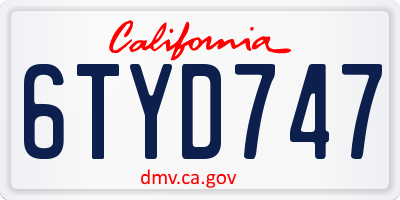 CA license plate 6TYD747