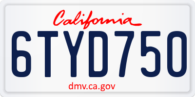 CA license plate 6TYD750