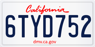 CA license plate 6TYD752
