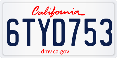 CA license plate 6TYD753