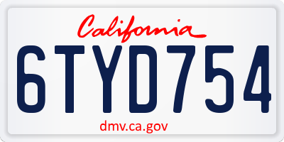 CA license plate 6TYD754