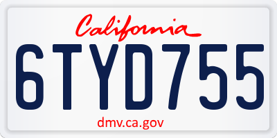 CA license plate 6TYD755