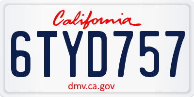 CA license plate 6TYD757
