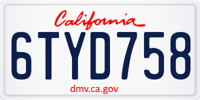 CA license plate 6TYD758