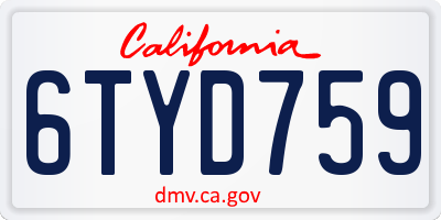 CA license plate 6TYD759