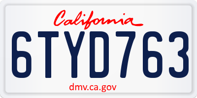 CA license plate 6TYD763