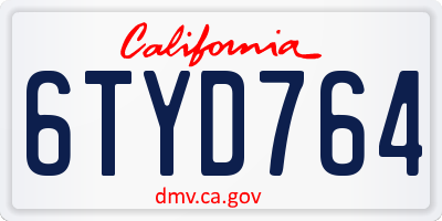CA license plate 6TYD764
