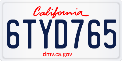 CA license plate 6TYD765