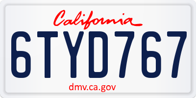 CA license plate 6TYD767