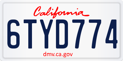 CA license plate 6TYD774