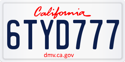 CA license plate 6TYD777