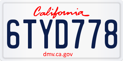 CA license plate 6TYD778