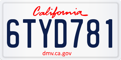 CA license plate 6TYD781