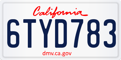 CA license plate 6TYD783