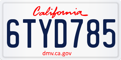 CA license plate 6TYD785