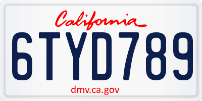 CA license plate 6TYD789