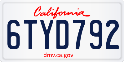 CA license plate 6TYD792