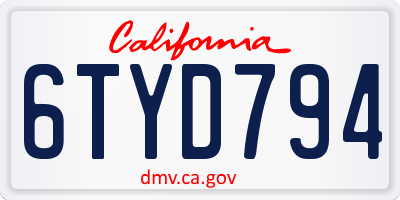 CA license plate 6TYD794