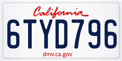 CA license plate 6TYD796