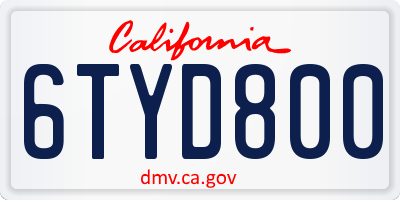 CA license plate 6TYD800