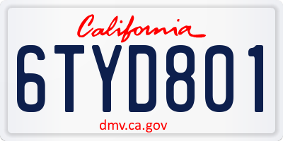 CA license plate 6TYD801