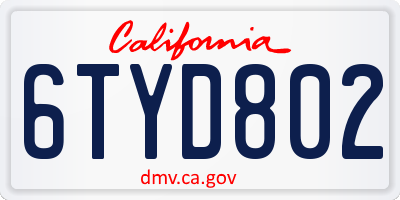 CA license plate 6TYD802