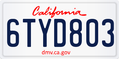 CA license plate 6TYD803