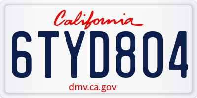 CA license plate 6TYD804